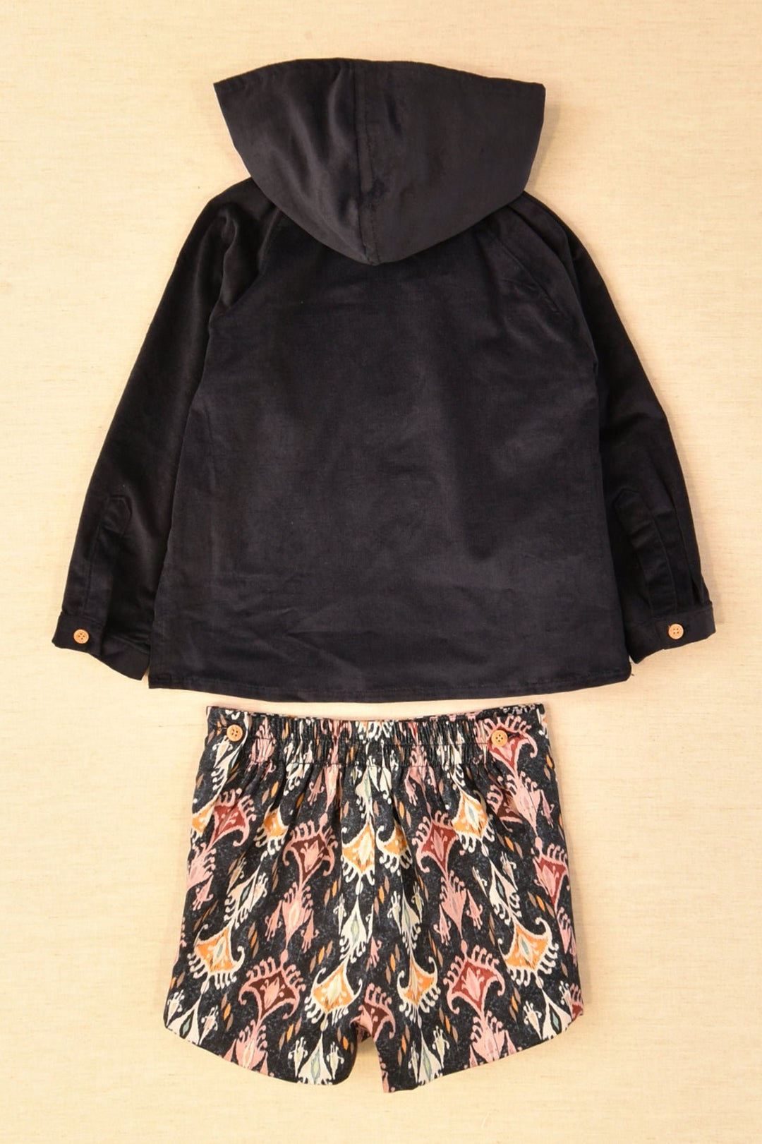 José Varón "Samuel" Navy Hooded Shirt & Jacquard Print Shorts - Millie and John