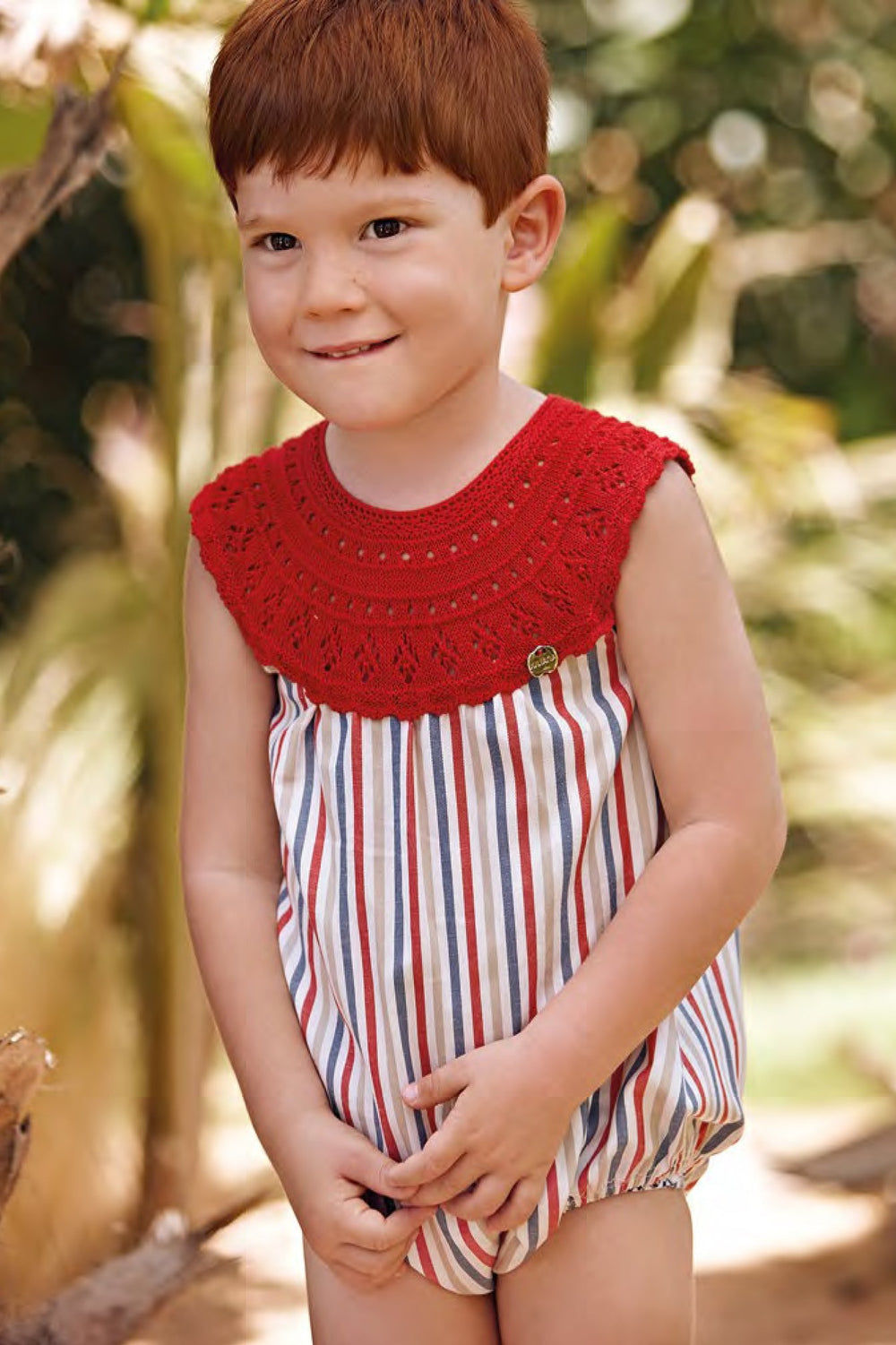 Juliana "Davey" Red Half Knit Striped Romper - Millie and John