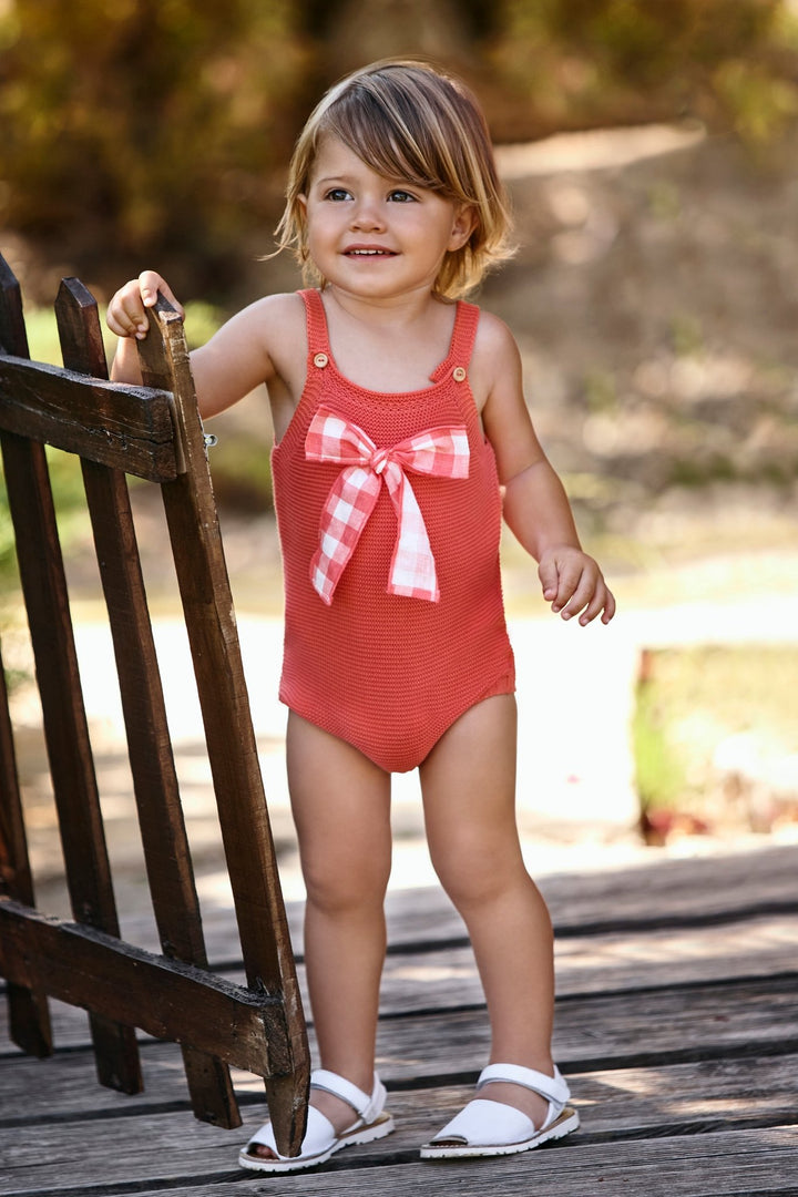 Juliana "Harlow" Knitted Gingham Bow Romper - Millie and John