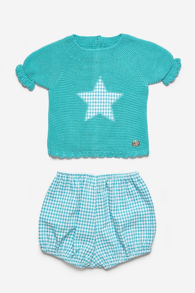 Juliana "Marcus" Turquoise Knit Top & Gingham Jam Pants - Millie and John
