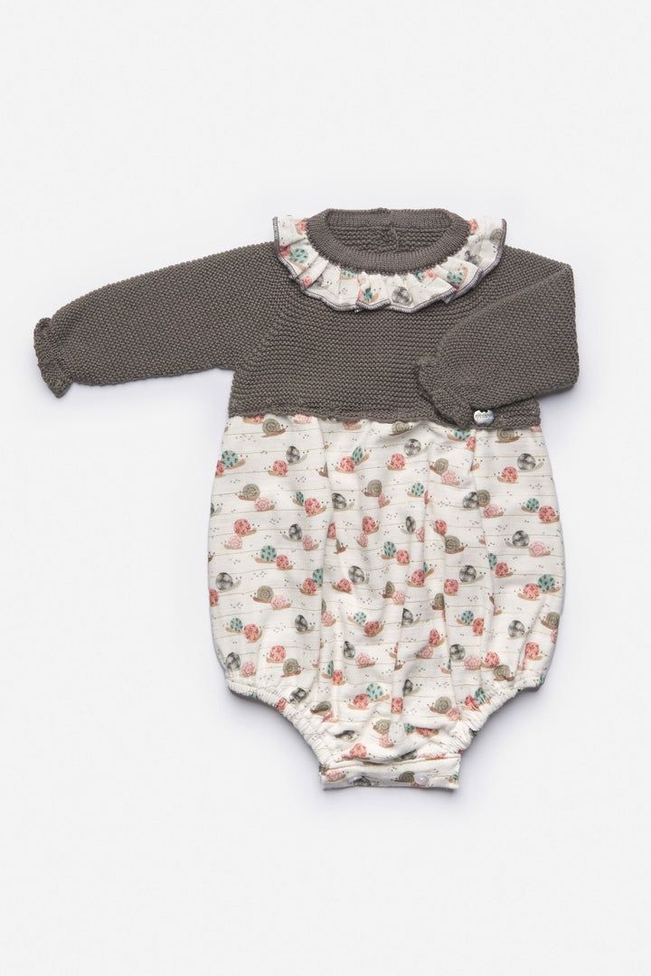 Juliana "Sloan" Charcoal Half Knit Snail Print Romper - Millie and John