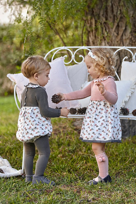 Juliana "Sloan" Charcoal Half Knit Snail Print Romper - Millie and John