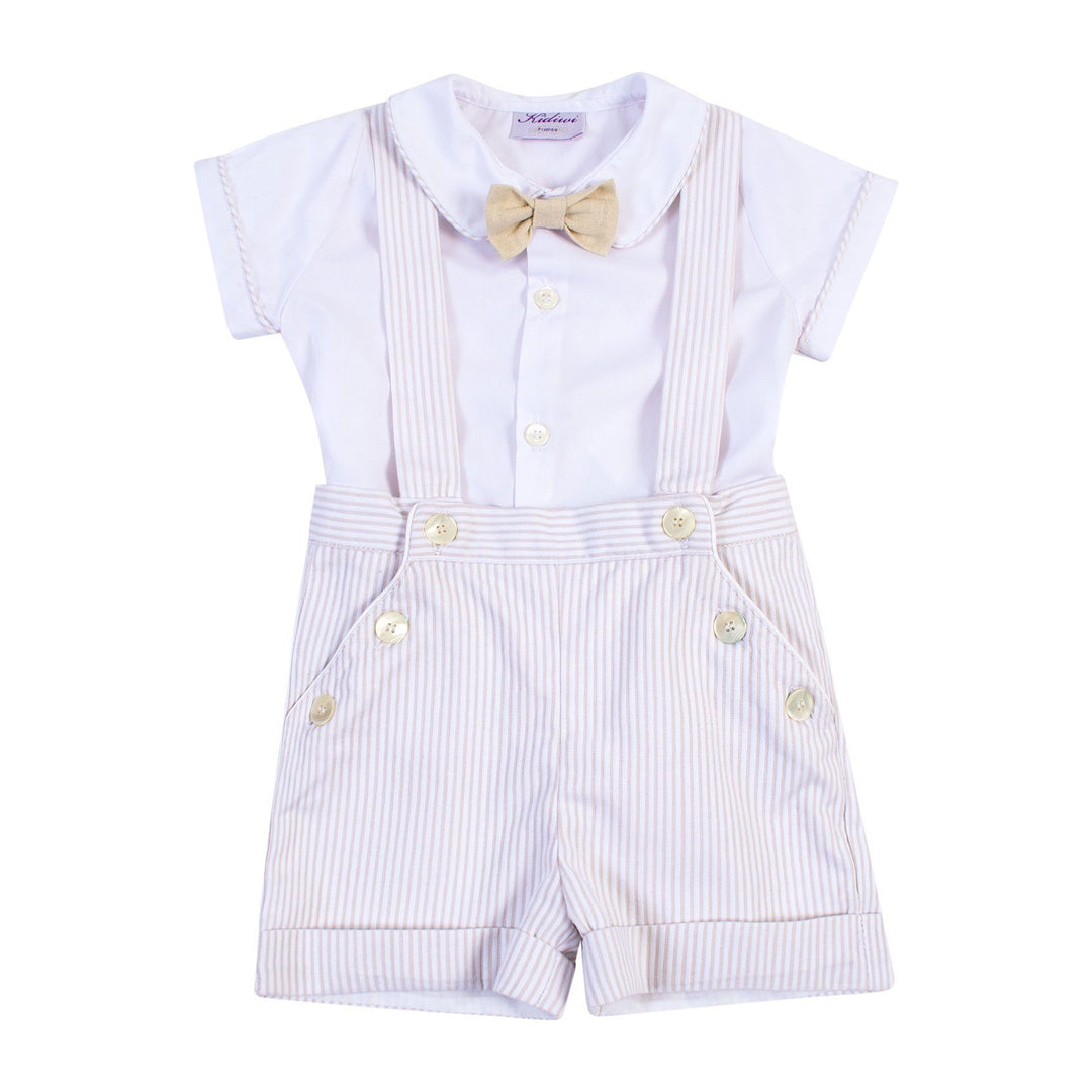Kidiwi "Adrien" Beige Striped Shorts with Braces Set - Millie and John