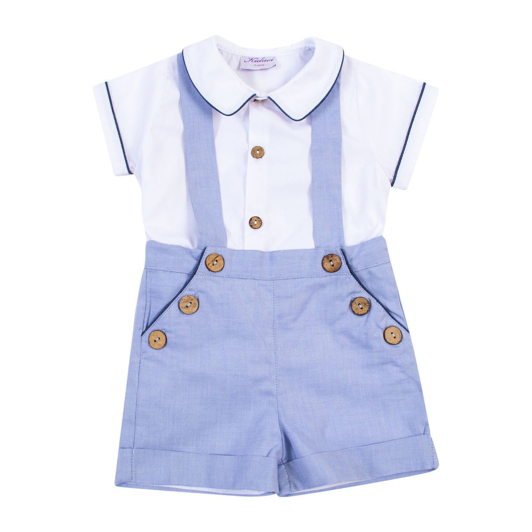 Kidiwi "Adrien" Denim Blue Shorts with Braces Set - Millie and John