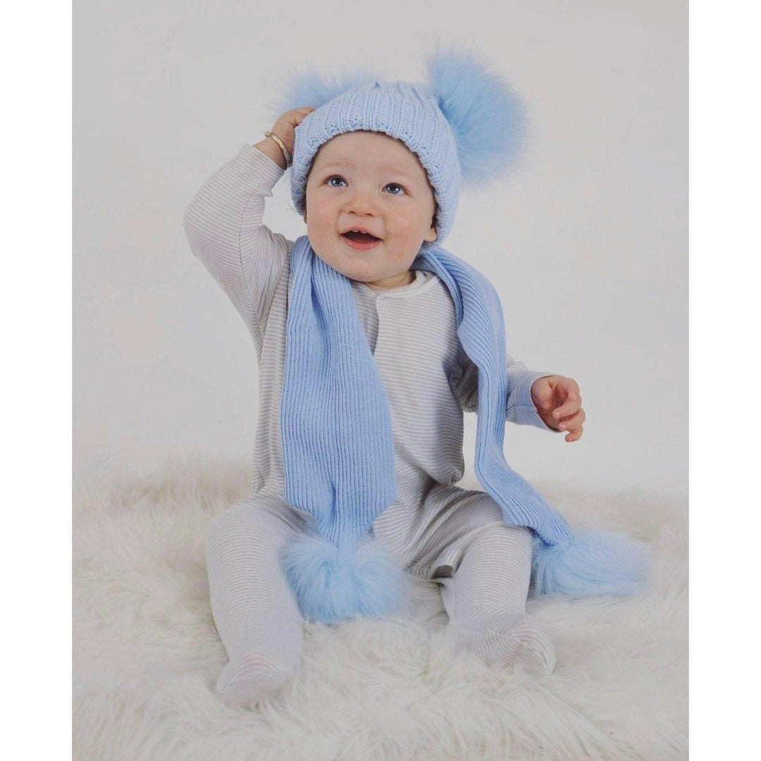 Kinder Knitted Double Faux Fur Pom Pom Hat - Millie and John