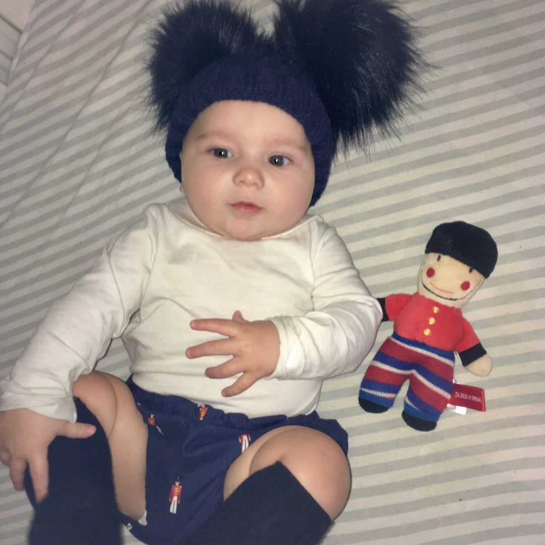 Kinder Knitted Double Faux Fur Pom Pom Hat - Millie and John