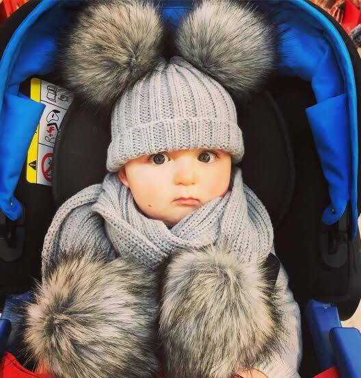 Kinder Knitted Double Faux Fur Pom Pom Hat - Millie and John