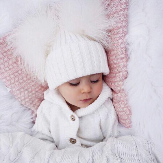 Kinder Knitted Double Faux Fur Pom Pom Hat - Millie and John