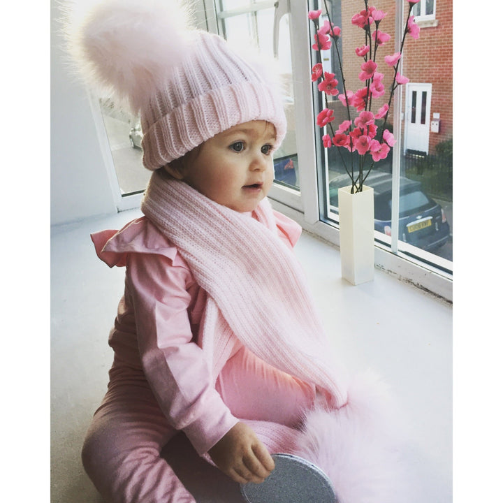Kinder Knitted Double Faux Fur Pom Pom Hat - Millie and John