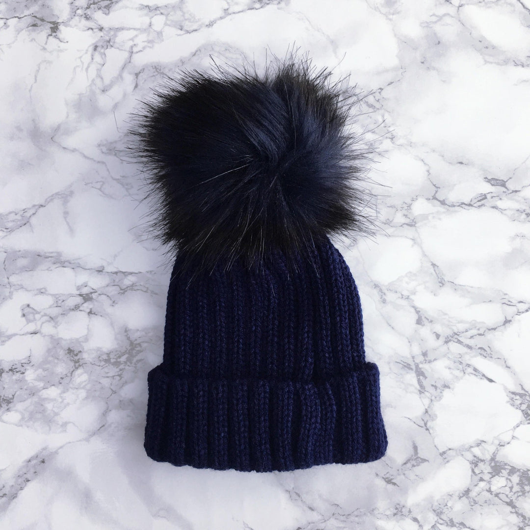 Kinder Knitted Faux Fur Pom Pom Hat - Millie and John
