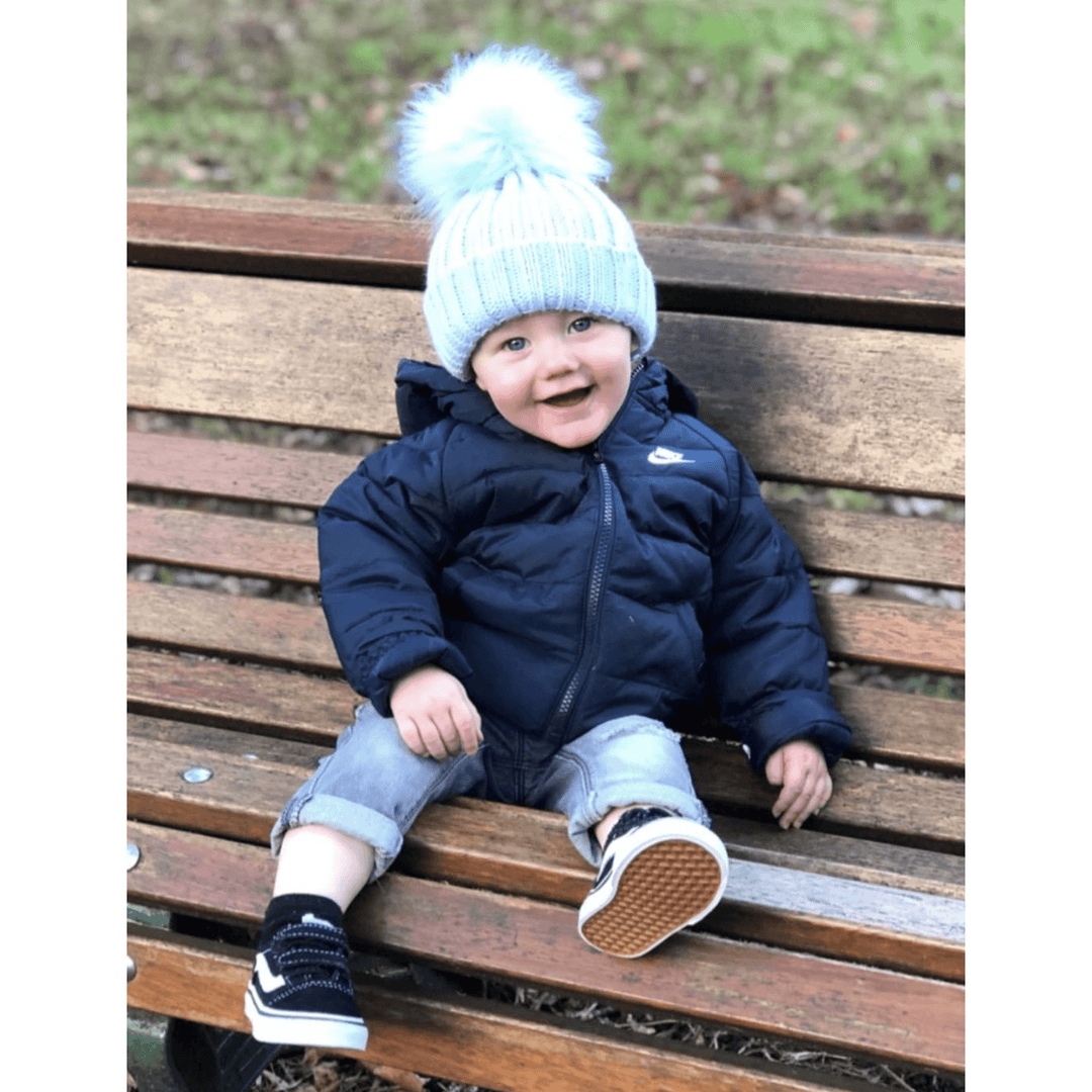 Kinder Knitted Faux Fur Pom Pom Hat - Millie and John