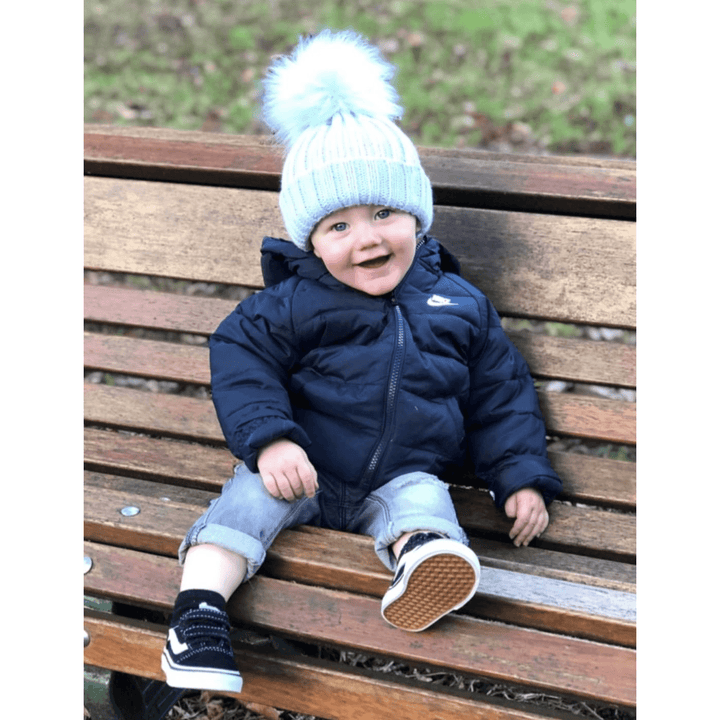 Kinder Knitted Faux Fur Pom Pom Hat - Millie and John