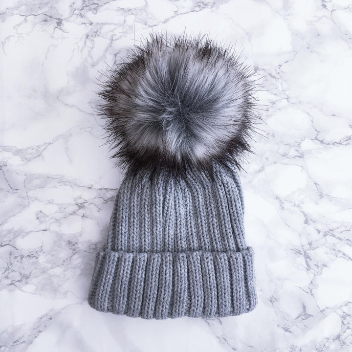 Kinder Knitted Faux Fur Pom Pom Hat - Millie and John