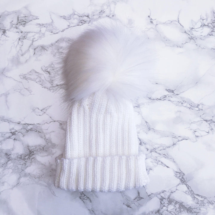 Kinder Knitted Faux Fur Pom Pom Hat - Millie and John