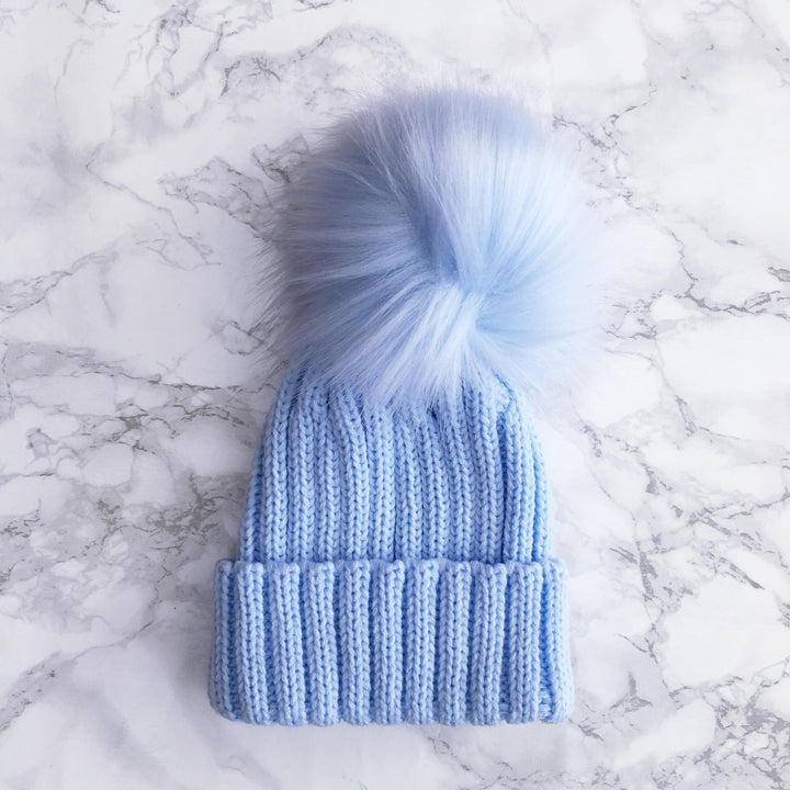 Kinder Knitted Faux Fur Pom Pom Hat - Millie and John