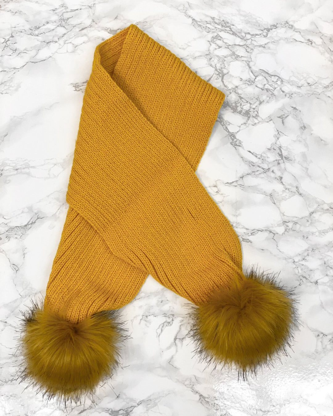 Kinder Knitted Faux Fur Pom Pom Scarf - Millie and John