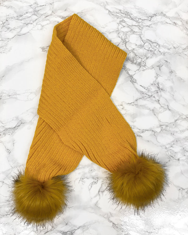 Kinder Knitted Faux Fur Pom Pom Scarf - Millie and John