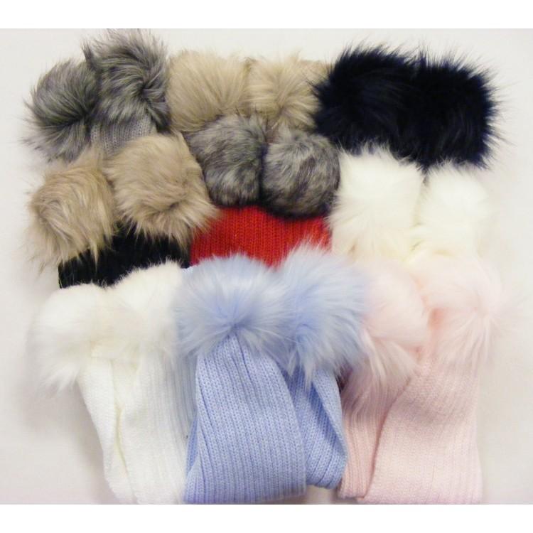 Kinder Knitted Faux Fur Pom Pom Scarf - Millie and John