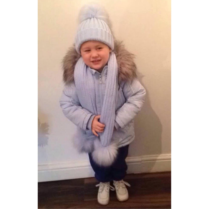 Kinder Knitted Faux Fur Pom Pom Scarf - Millie and John
