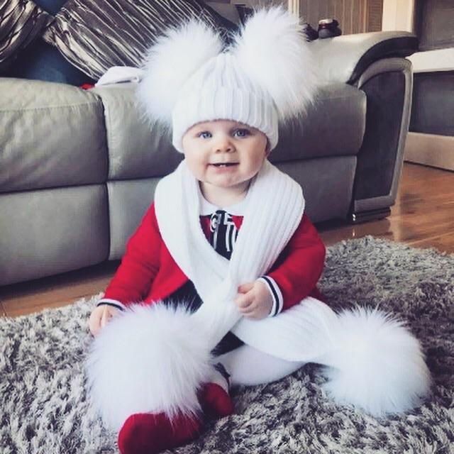 Kinder Knitted Faux Fur Pom Pom Scarf - Millie and John