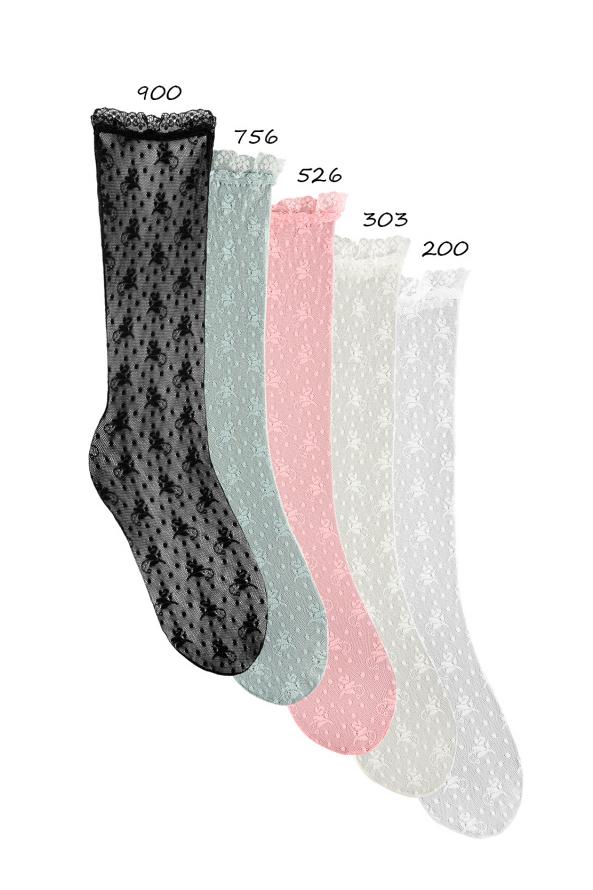 Condor Ivory Lace Panel Knee High Socks