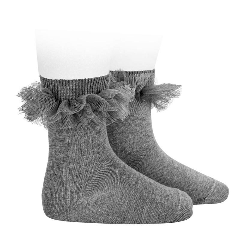 Condor Light Grey Tulle Short Socks | Millie and John