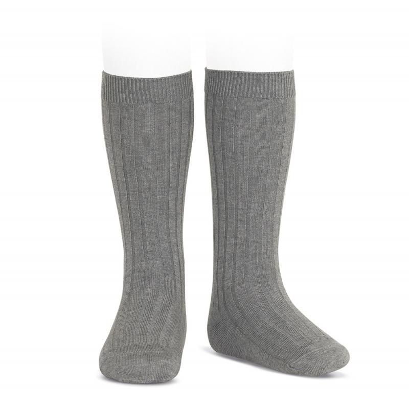 Condor Light Grey Wide Ribbed Knee High Socks | Millie and John