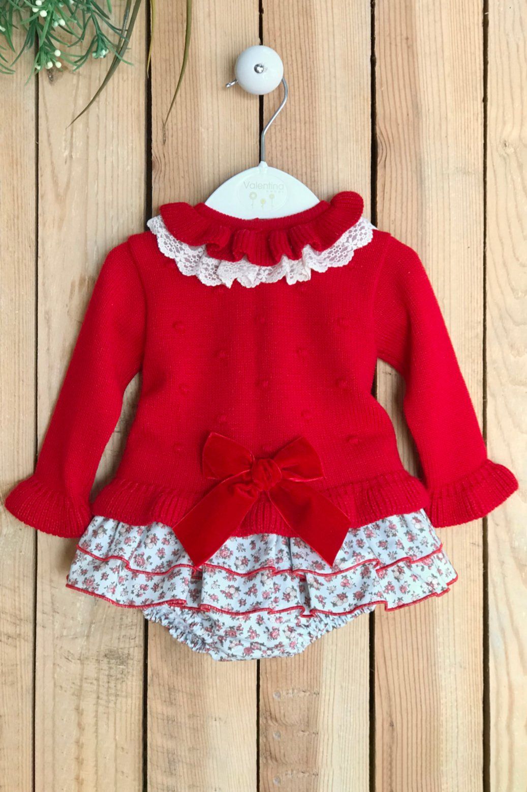 Valentina Bebes "Lilly" Red Knit Top & Floral Bloomers | Millie and John