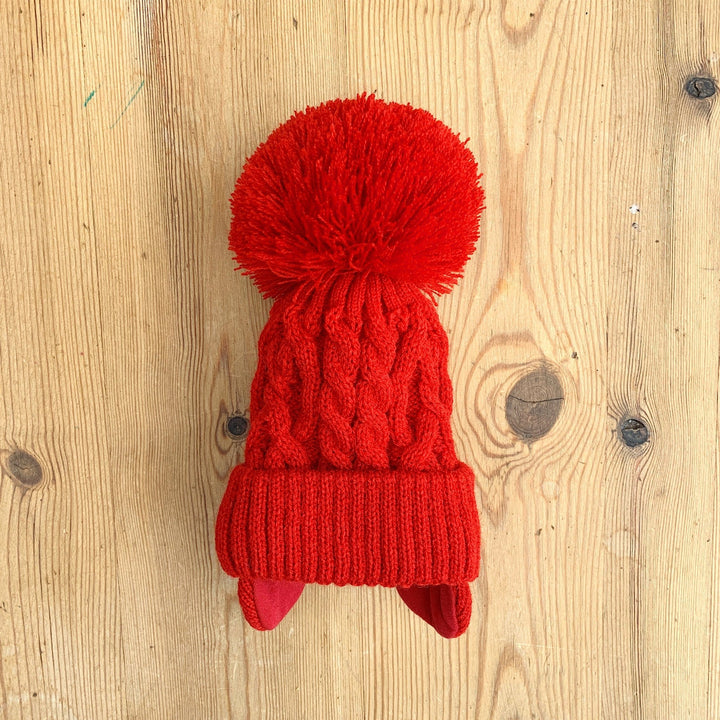Little Nosh Cable Knit Pom Pom Hat with Ear Flaps - Millie and John