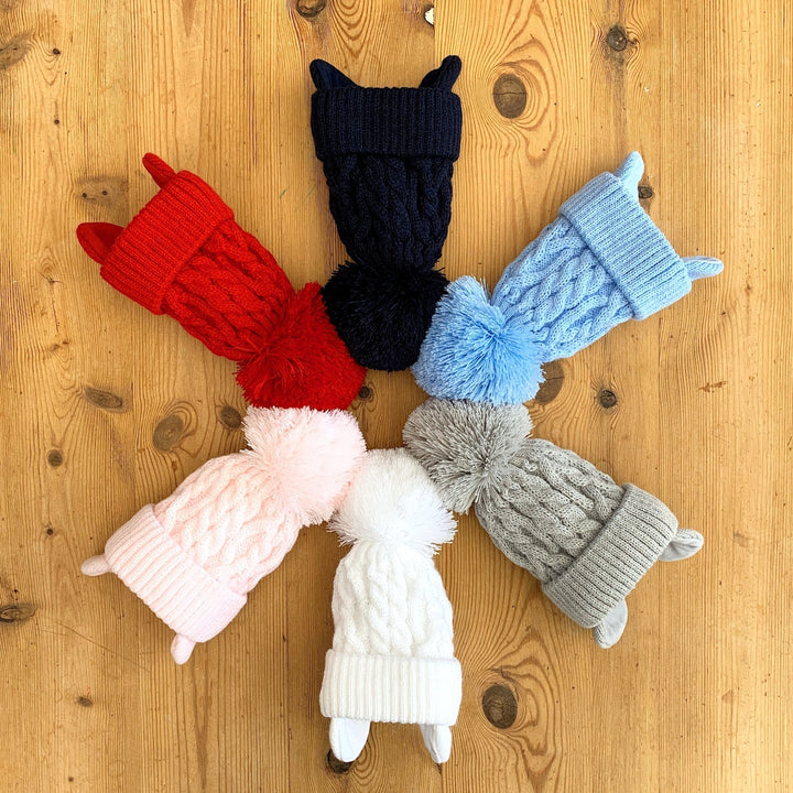 Little Nosh Cable Knit Pom Pom Hat with Ear Flaps - Millie and John