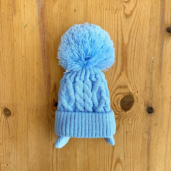 Little Nosh Cable Knit Pom Pom Hat with Ear Flaps - Millie and John