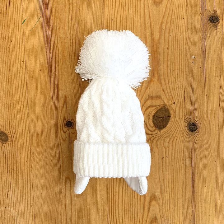Little Nosh Cable Knit Pom Pom Hat with Ear Flaps - Millie and John
