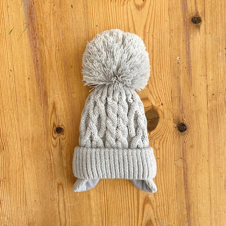 Little Nosh Cable Knit Pom Pom Hat with Ear Flaps - Millie and John