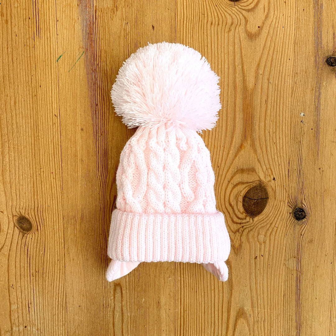 Little Nosh Cable Knit Pom Pom Hat with Ear Flaps - Millie and John