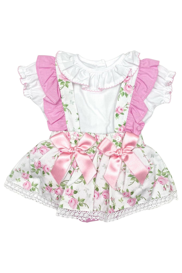 Little Nosh "Florence" Blouse &amp; Dusky Pink Floral Bloomer Skirt - Millie and John