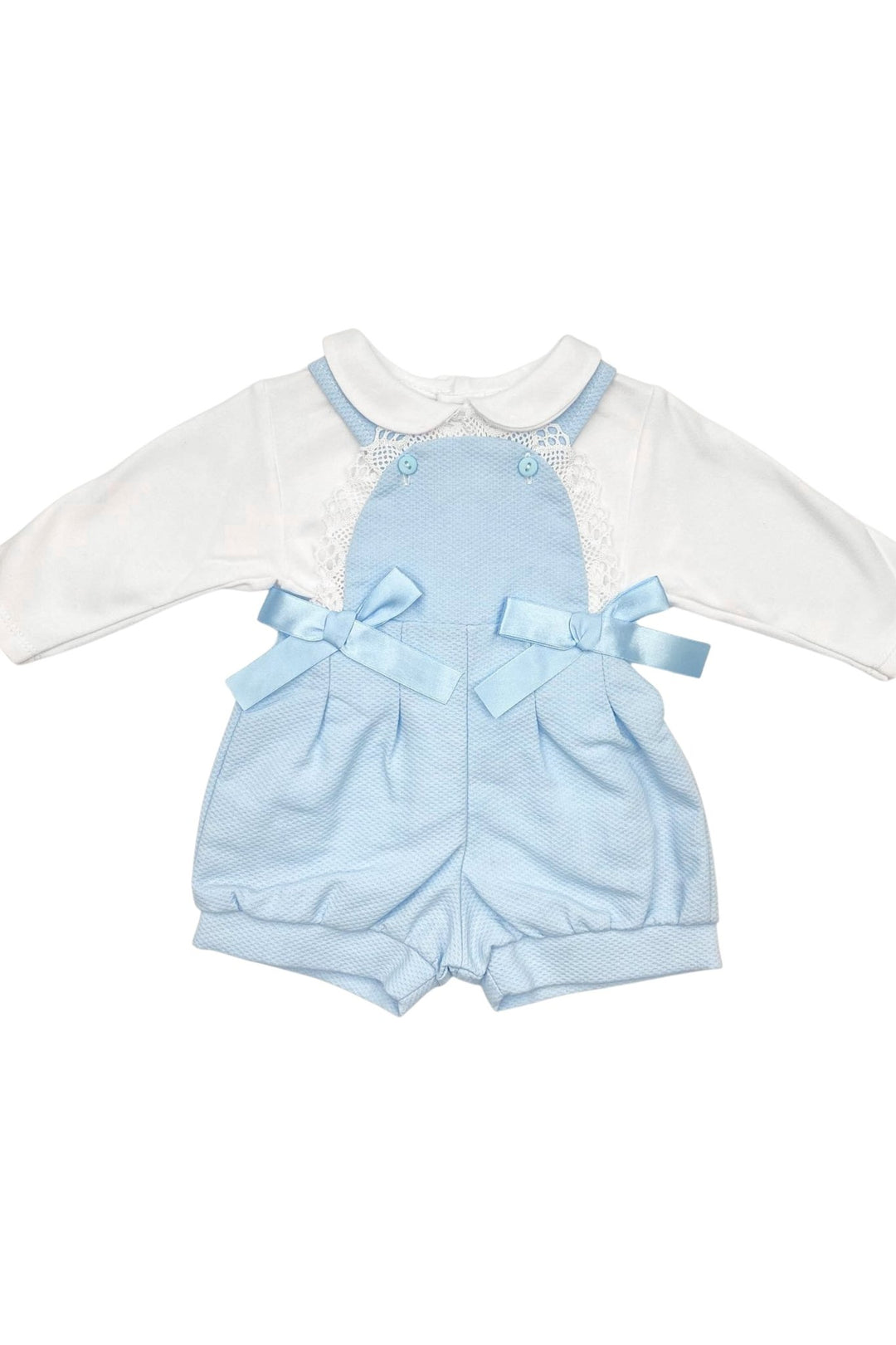 Little Nosh "Isla" Blue Bow Dungaree Set - Millie and John
