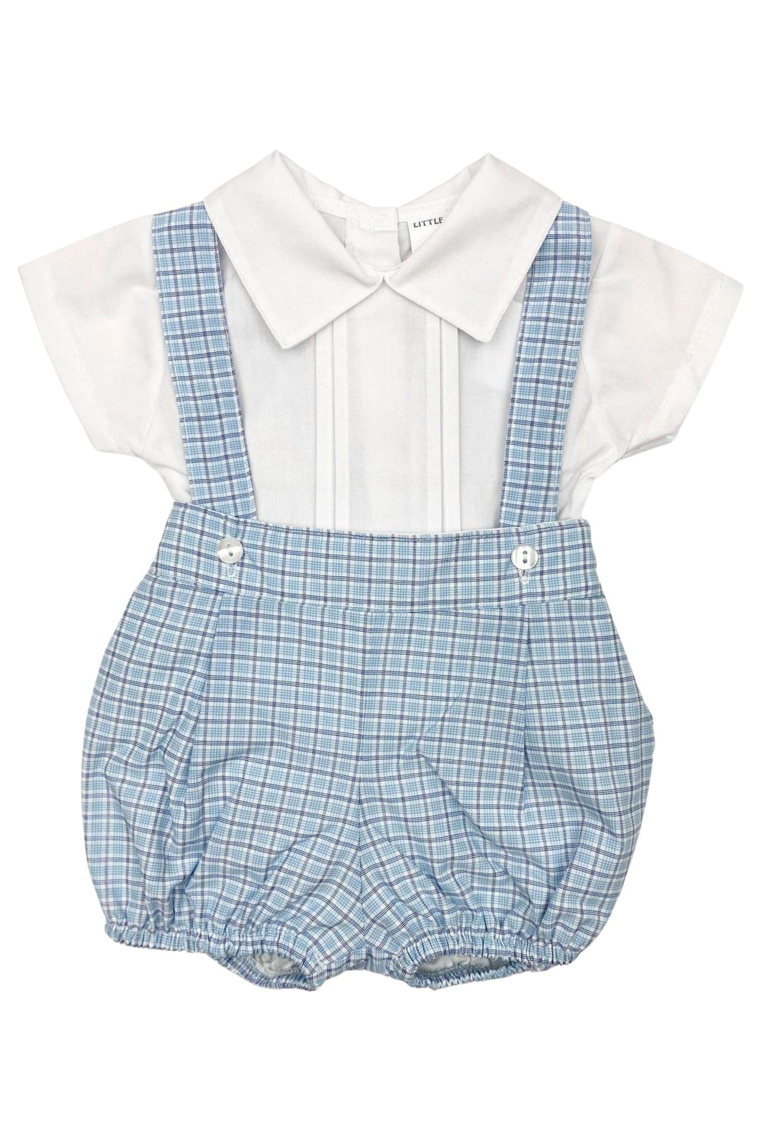 Little Nosh "Luke" Shirt & Blue Checked Jam Pants - Millie and John