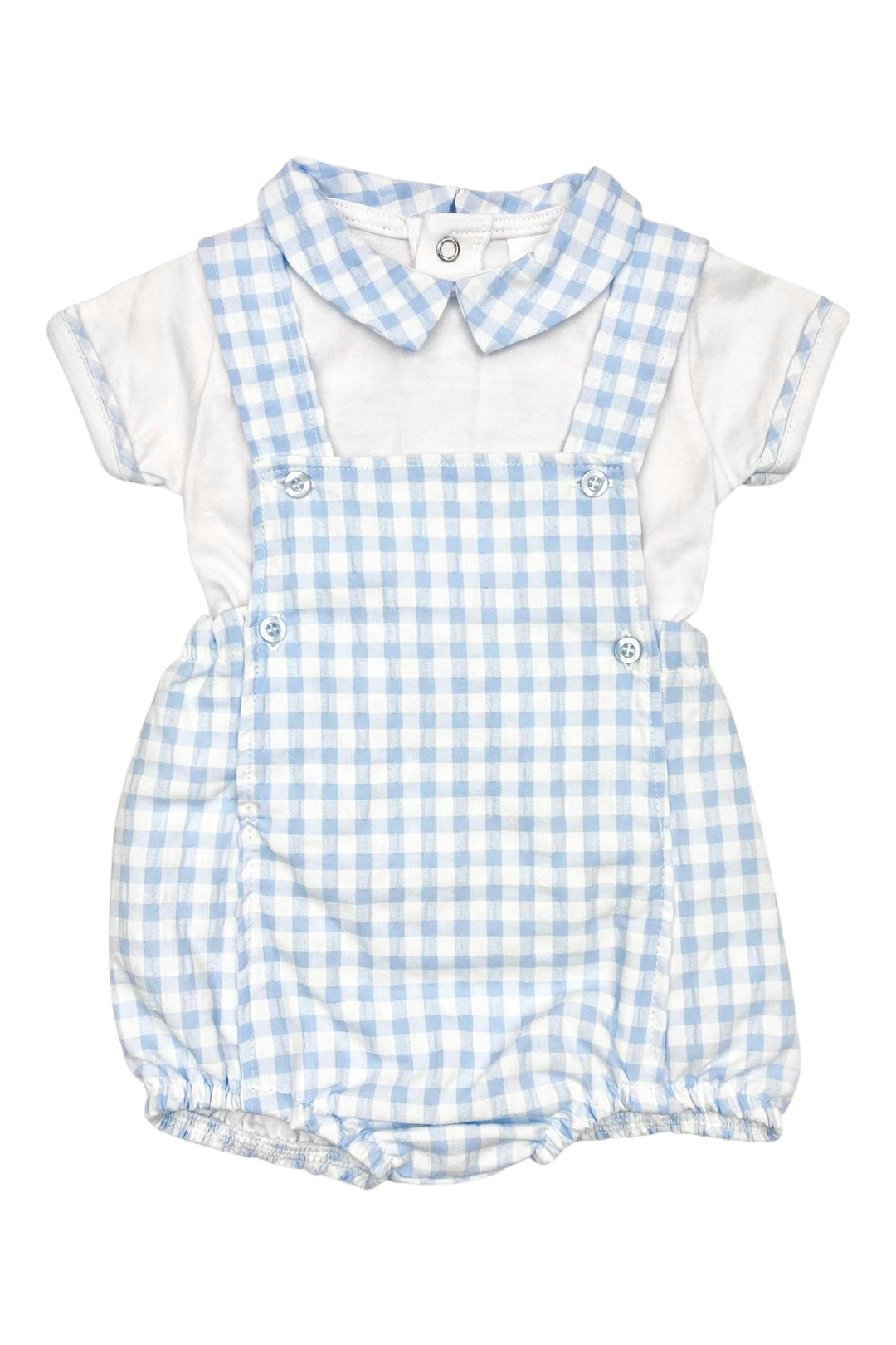 Little Nosh "Silas" Blue Seersucker Gingham Romper Set - Millie and John