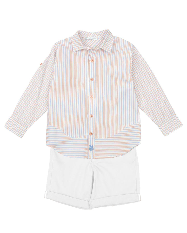 Tutto Piccolo "Lorenzo" Coral & Blue Striped Shirt & Shorts | Millie and John