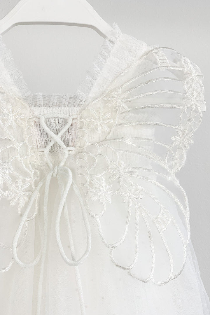 Luna Luna "Pippy" White Plumeti Dot Fairy Wing Dress - Millie and John