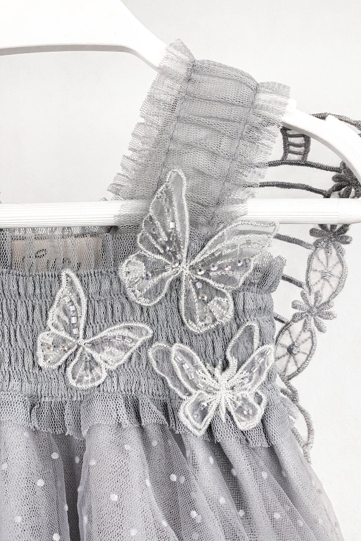 Luna Luna "Stormi" Grey Plumeti Dot Fairy Wing Dress - Millie and John