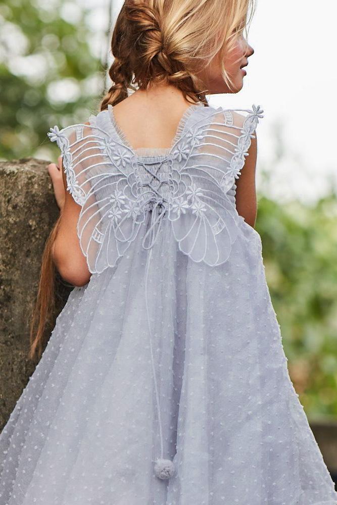 Luna Luna "Stormi" Grey Plumeti Dot Fairy Wing Dress - Millie and John