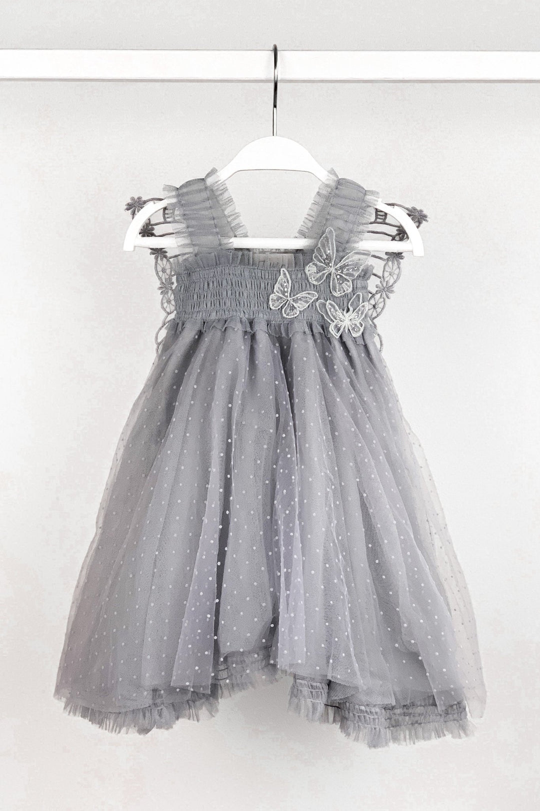 Luna Luna | "Stormi" Grey Plumeti Dot Fairy Wing Dress Millie and John Luna Luna | "Stormi" Grey Plumeti Dot Fairy Wing Dress Millie and John