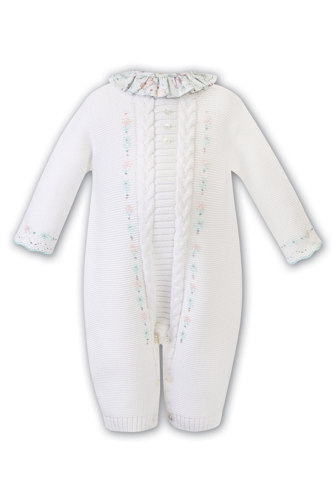 Sarah Louise "Madeline" Ivory & Mint Floral Knitted Romper | Millie and John