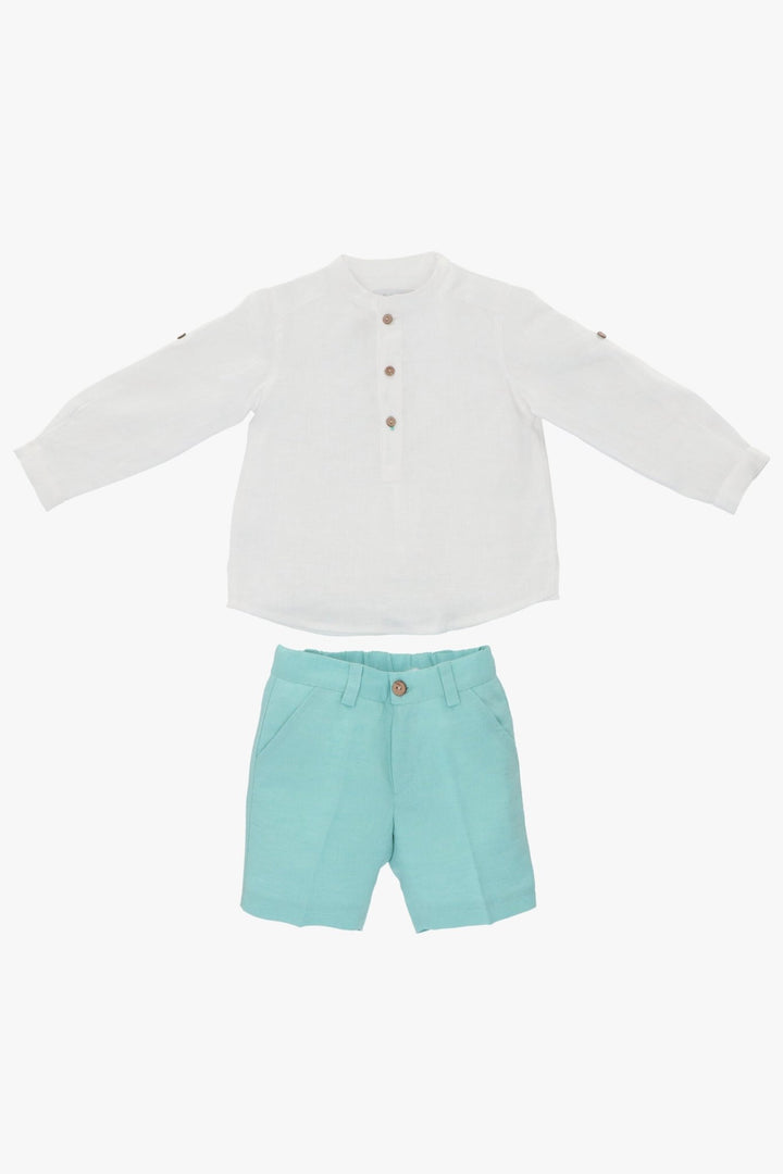 Martín Aranda "Emre" Linen Shirt & Duck Egg Shorts - Millie and John