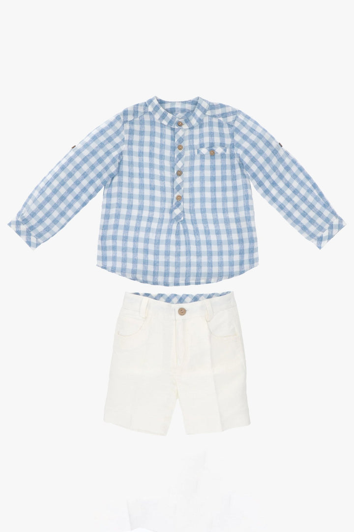 Martín Aranda "Oberon" French Blue Gingham Shirt &amp; Shorts - Millie and John