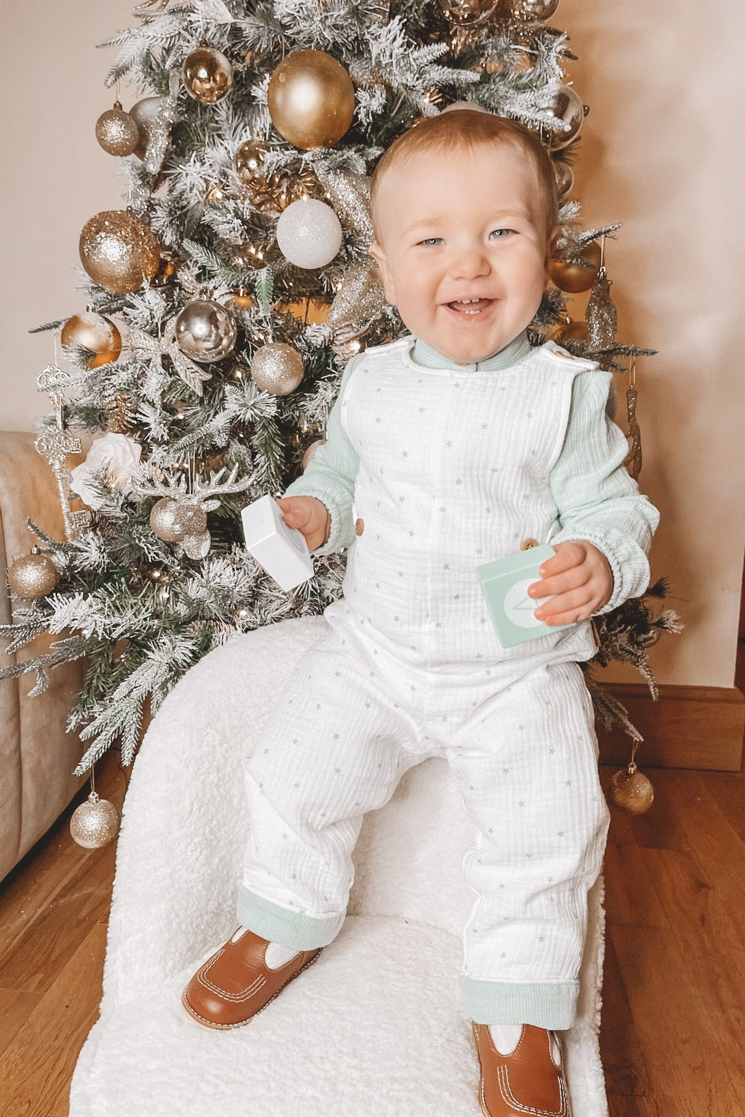Cocote "Miguel" Sage Green Shirt & Star Print Dungarees | Millie and John