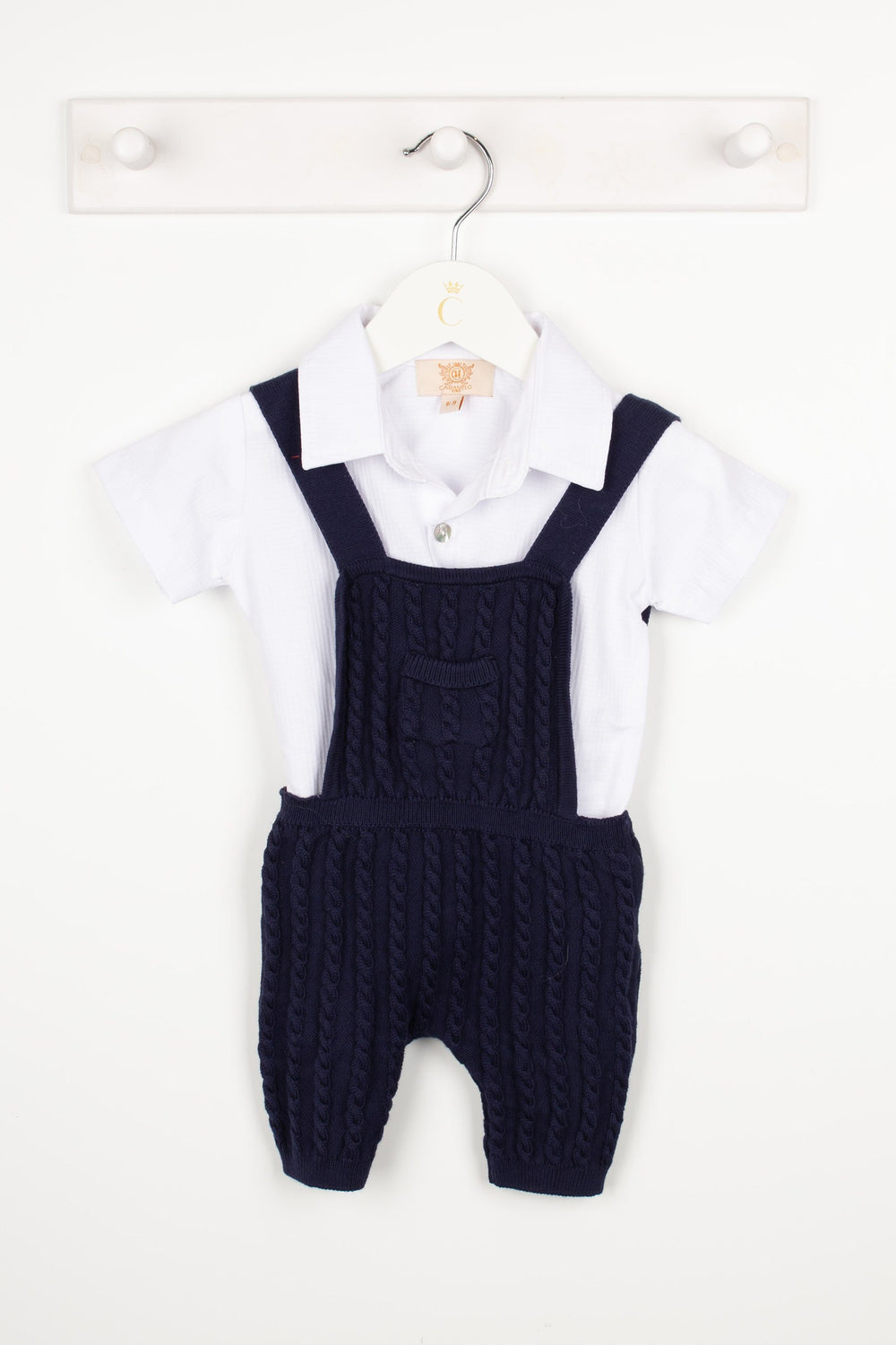 Caramelo Kids "Miles" Navy Cable Knit Dungaree Set | Millie and John