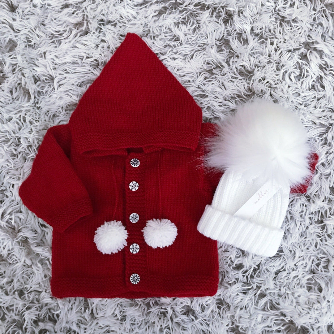 Millie and John Bespoke Bespoke Red Pom Pom Hoodie - Millie and John