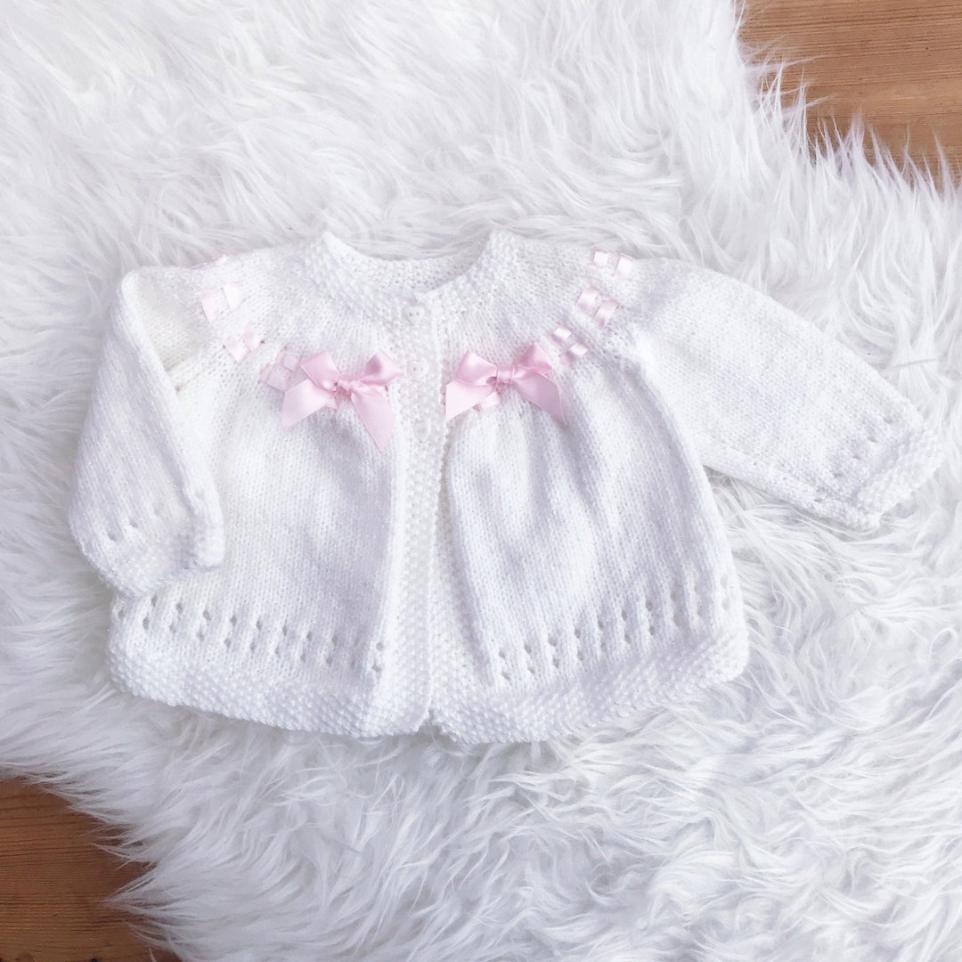 Millie and John Bespoke Bespoke White Sparkle Matinee Jacket - Millie and John